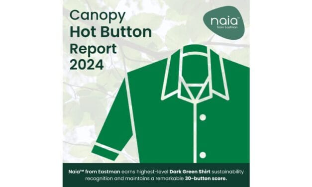 Eastman successfully reconfirmed dark green shirt in 2024 Canopy Hot Button Ranking and Report for sustainable Naia™ fibers