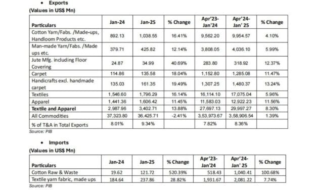CITI analysis of exports and imports of T&A for January 2025
